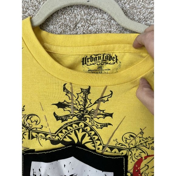 Urban Label Yellow Graphic T Shirt Fear & Respect Mens 2XL - Picture 3 of 6